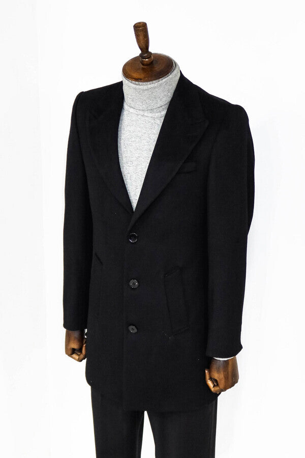 WSS Wide Lapel Wool Black Men Coat  - Loughborough