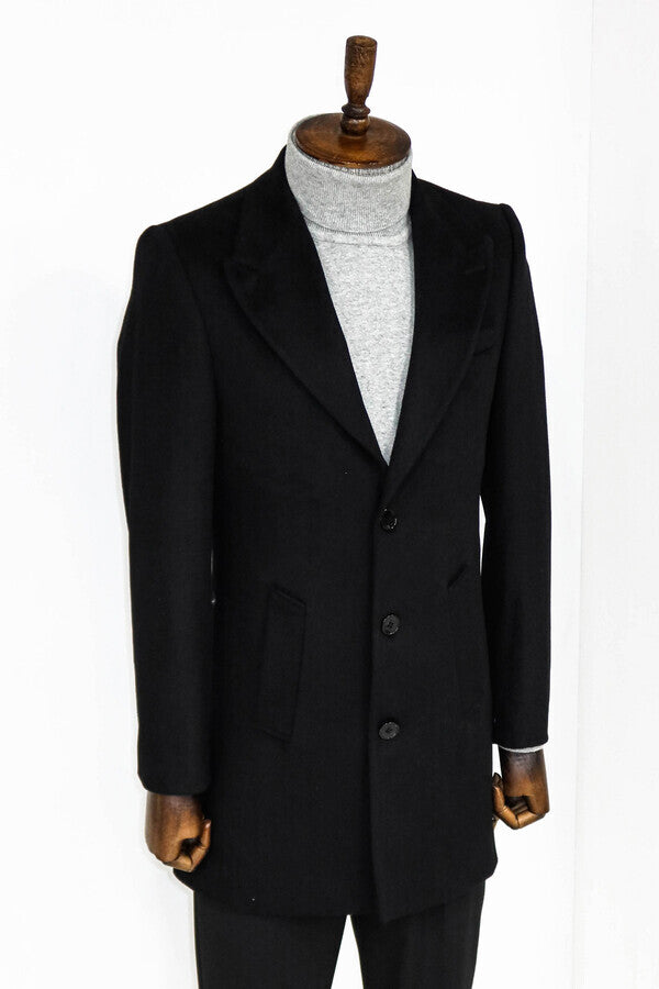 WSS Wide Lapel Wool Black Men Coat  - Loughborough
