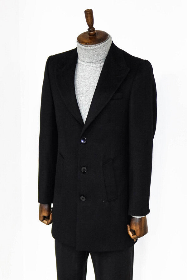 WSS Wide Lapel Wool Black Men Coat  - Loughborough