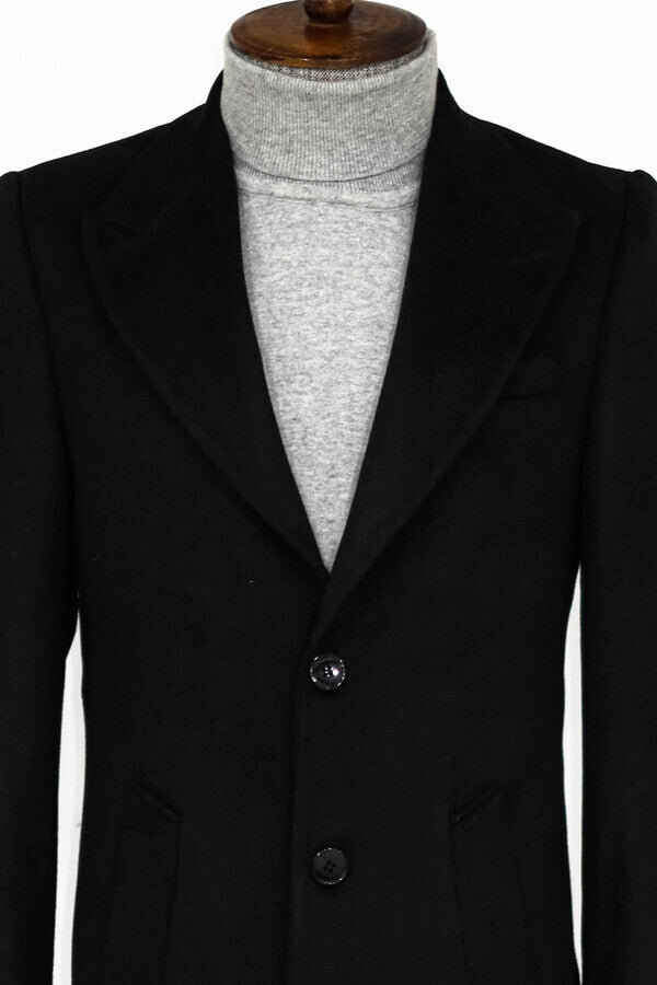 WSS Wide Lapel Wool Black Men Coat  - Loughborough