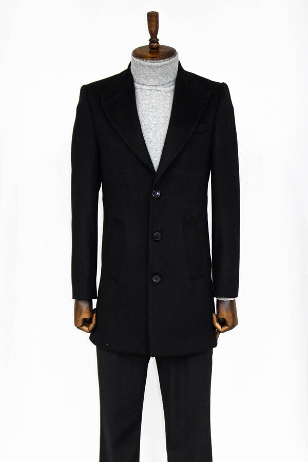WSS Wide Lapel Wool Black Men Coat  - Loughborough
