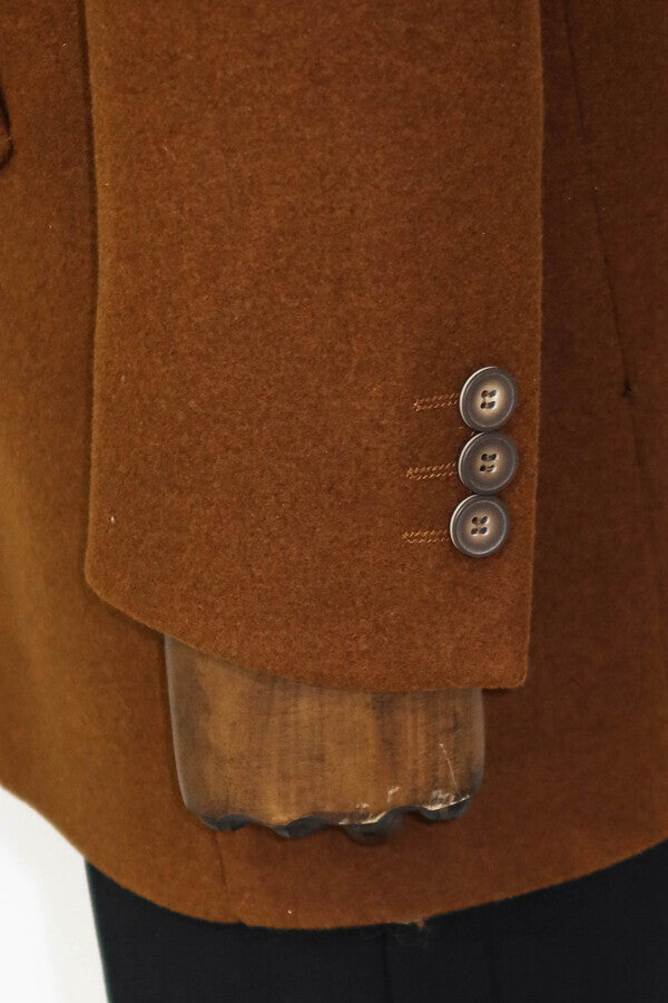 WSS Wide Lapel Wool Brown Men Coat  - Pomezia
