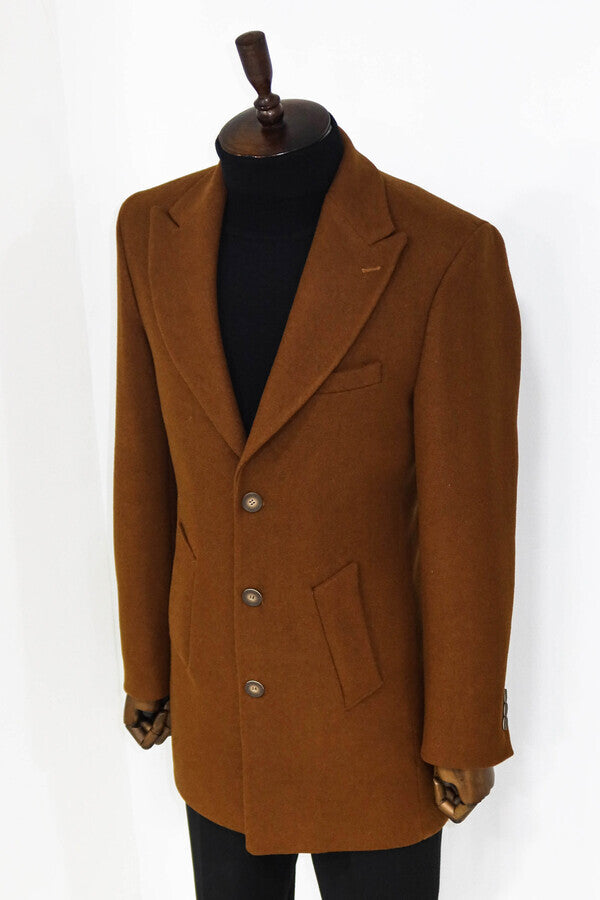 WSS Wide Lapel Wool Brown Men Coat  - Pomezia