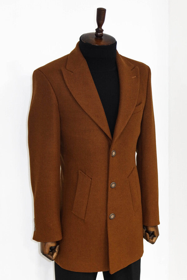WSS Wide Lapel Wool Brown Men Coat  - Pomezia