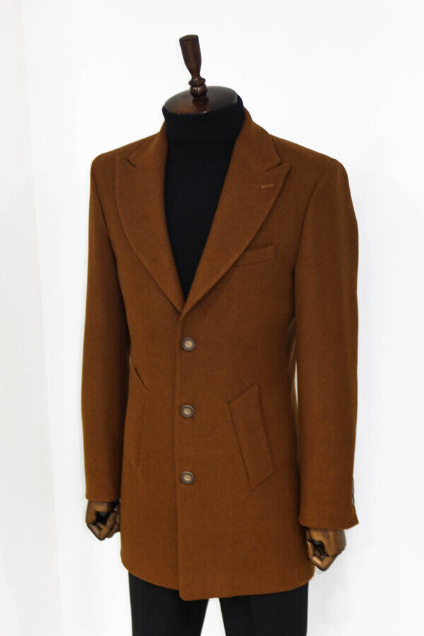 WSS Wide Lapel Wool Brown Men Coat  - Pomezia