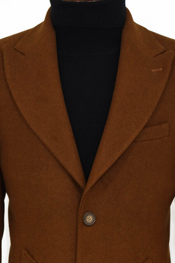 WSS Wide Lapel Wool Brown Men Coat  - Pomezia