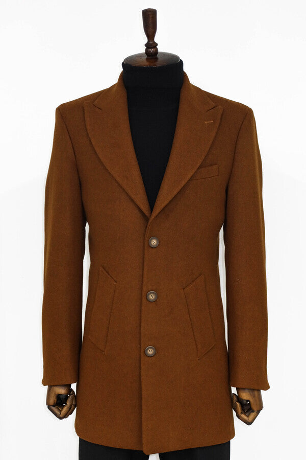 WSS Wide Lapel Wool Brown Men Coat  - Pomezia