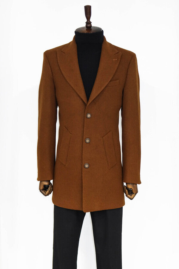 WSS Wide Lapel Wool Brown Men Coat  - Pomezia