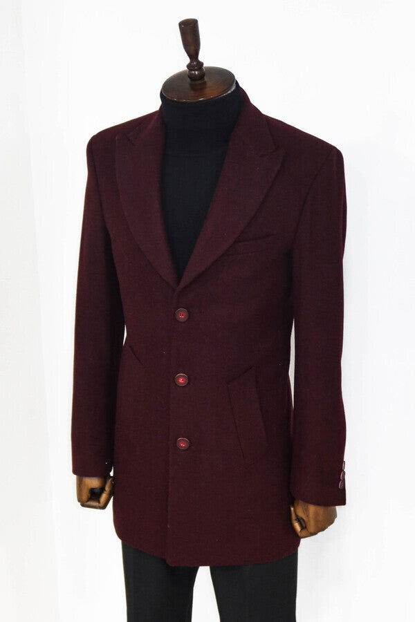 WSS Wide Lapel Wool Burgundy Men Coat  - Saint-Germain-en-Laye