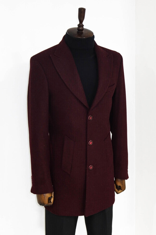 WSS Wide Lapel Wool Burgundy Men Coat  - Saint-Germain-en-Laye