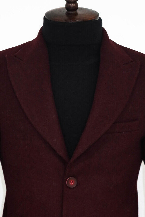 WSS Wide Lapel Wool Burgundy Men Coat  - Saint-Germain-en-Laye