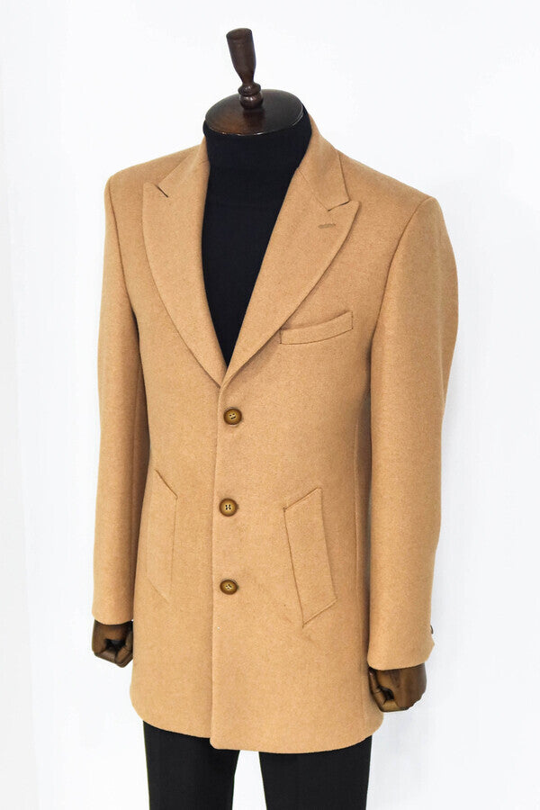 WSS Wide Lapel Wool Cream Men Coat  - Tamiami