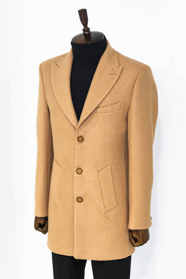 WSS Wide Lapel Wool Cream Men Coat  - Tamiami