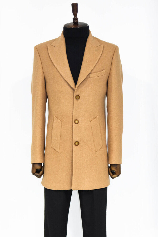 WSS Wide Lapel Wool Cream Men Coat  - Tamiami
