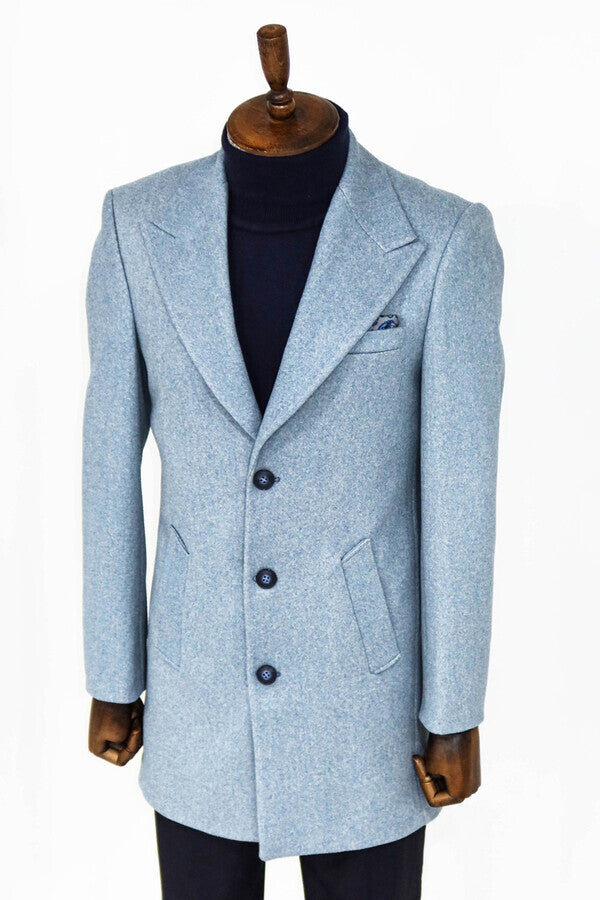 WSS Wide Lapel Wool Light Blue Men Coat  - Zaanstad