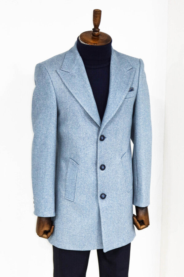WSS Wide Lapel Wool Light Blue Men Coat  - Zaanstad