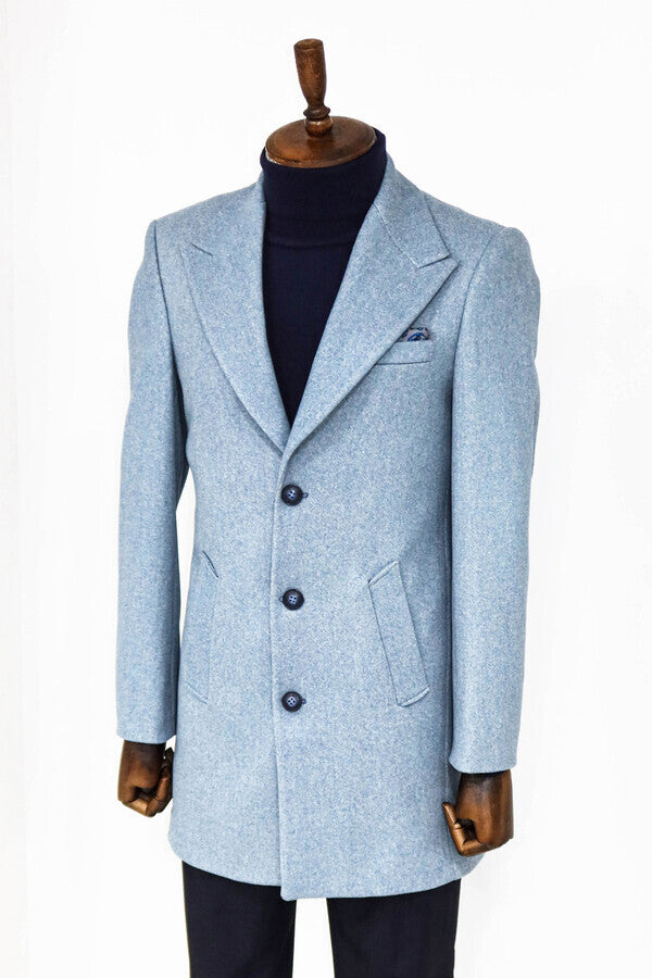 WSS Wide Lapel Wool Light Blue Men Coat  - Zaanstad
