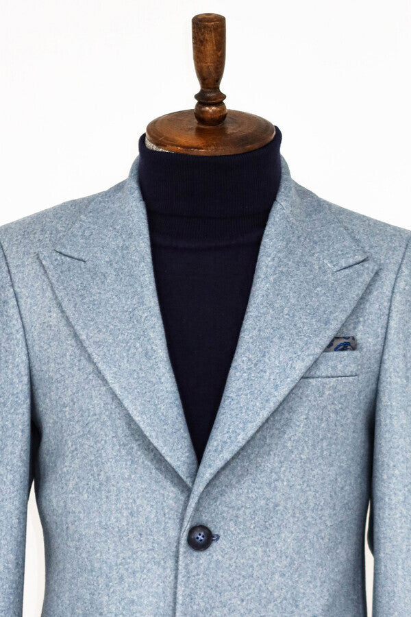WSS Wide Lapel Wool Light Blue Men Coat  - Zaanstad