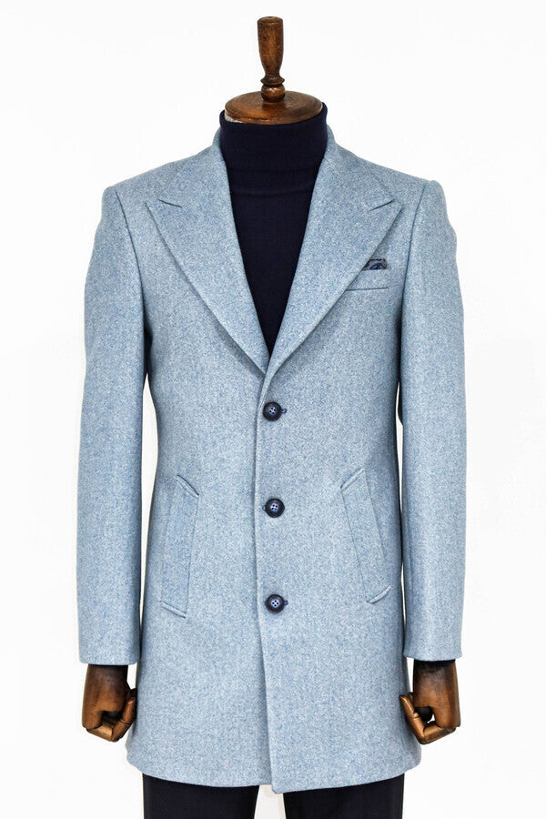 WSS Wide Lapel Wool Light Blue Men Coat  - Zaanstad