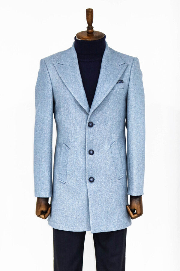 WSS Wide Lapel Wool Light Blue Men Coat  - Zaanstad