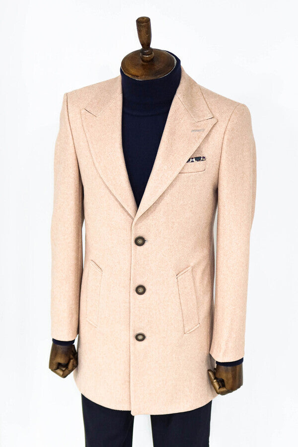 WSS Wide Lapel Wool Light Pink Men Coat  - Denton