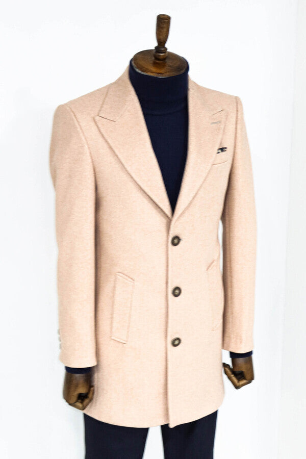 WSS Wide Lapel Wool Light Pink Men Coat  - Denton