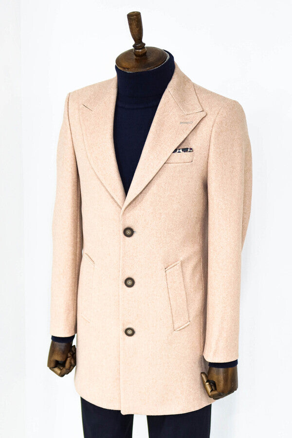 WSS Wide Lapel Wool Light Pink Men Coat  - Denton