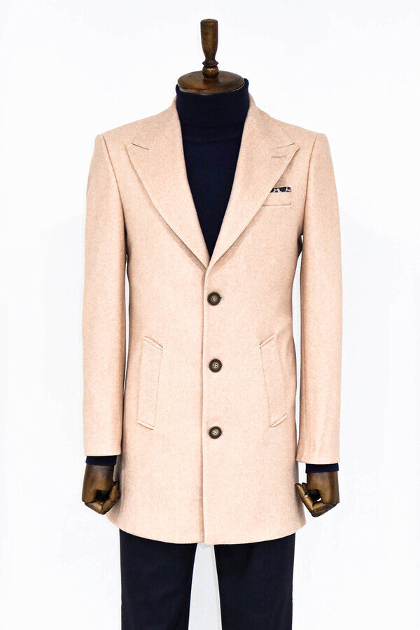 WSS Wide Lapel Wool Light Pink Men Coat  - Denton