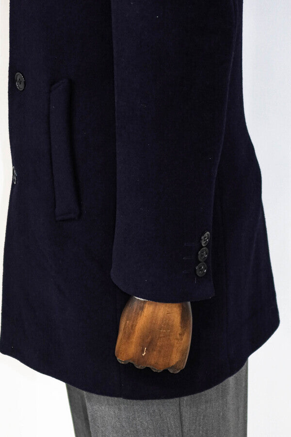 WSS Wide Lapel Wool Navy Blue Men Coat  - La Huacana