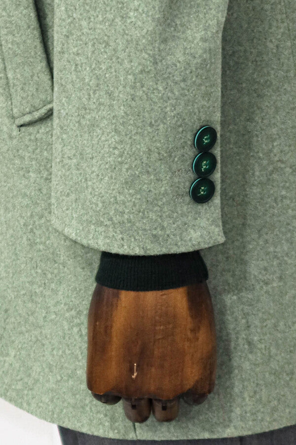 WSS Wide Lapel Wool Oil Green Men Coat  - Lewiston