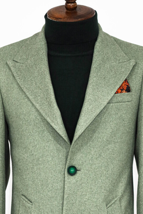 WSS Wide Lapel Wool Oil Green Men Coat  - Lewiston