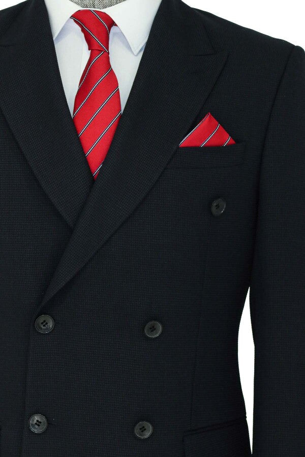WSS Wide Peak Lapel Patterned Double Breasted Black Men Suit   - Moreno Valley