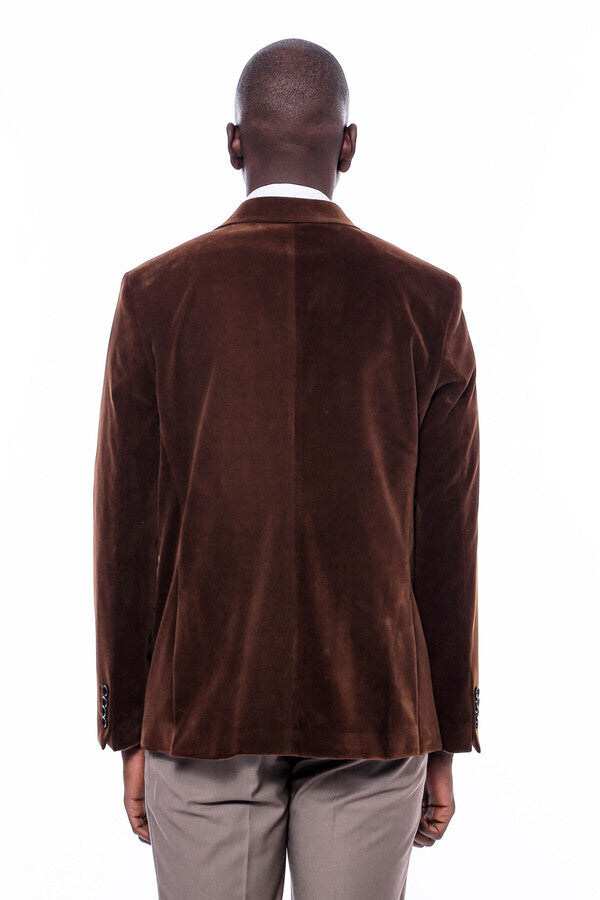 WSS Wide Peak Lapel Velvet Brown Men Blazer  - El Paso