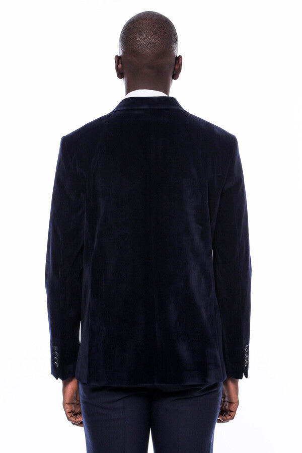 WSS Wide Peak Lapel Velvet Navy Blue Men Blazer  - Sayreville