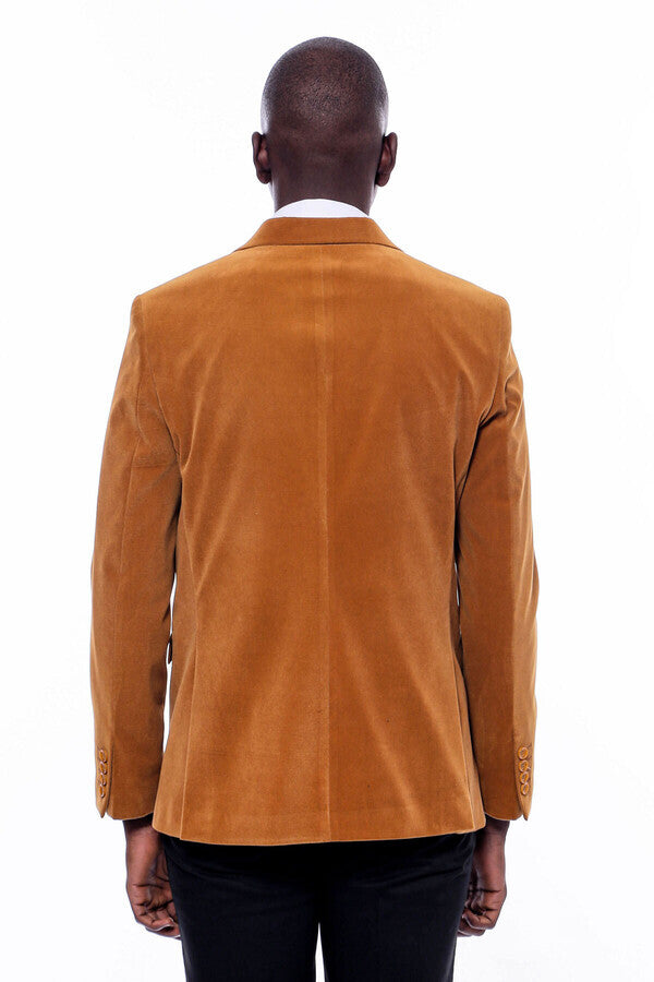 WSS Wide Peak Lapel Velvet Yellow Blazer  - Dijon