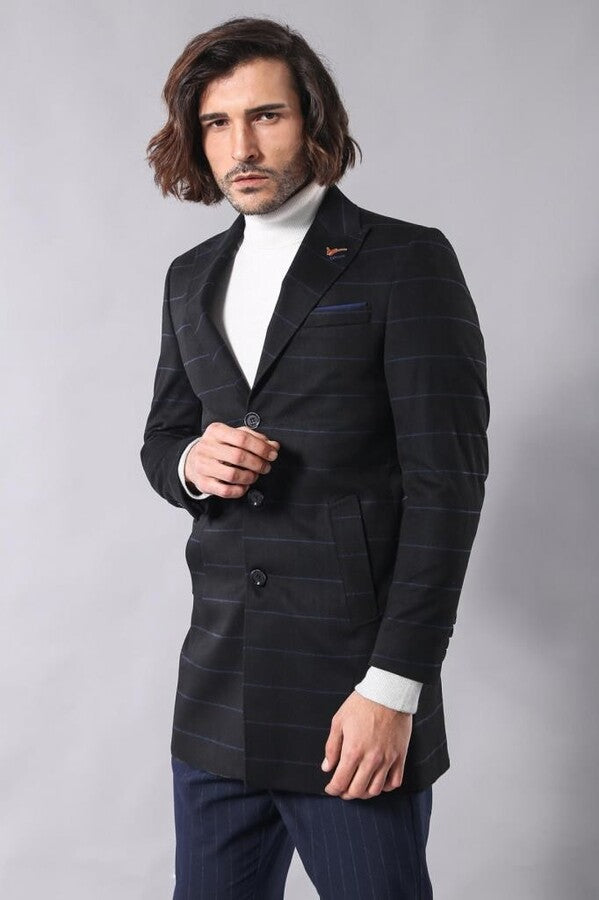WSS Wide Pointed Collar Black Men Coat  - Juárez