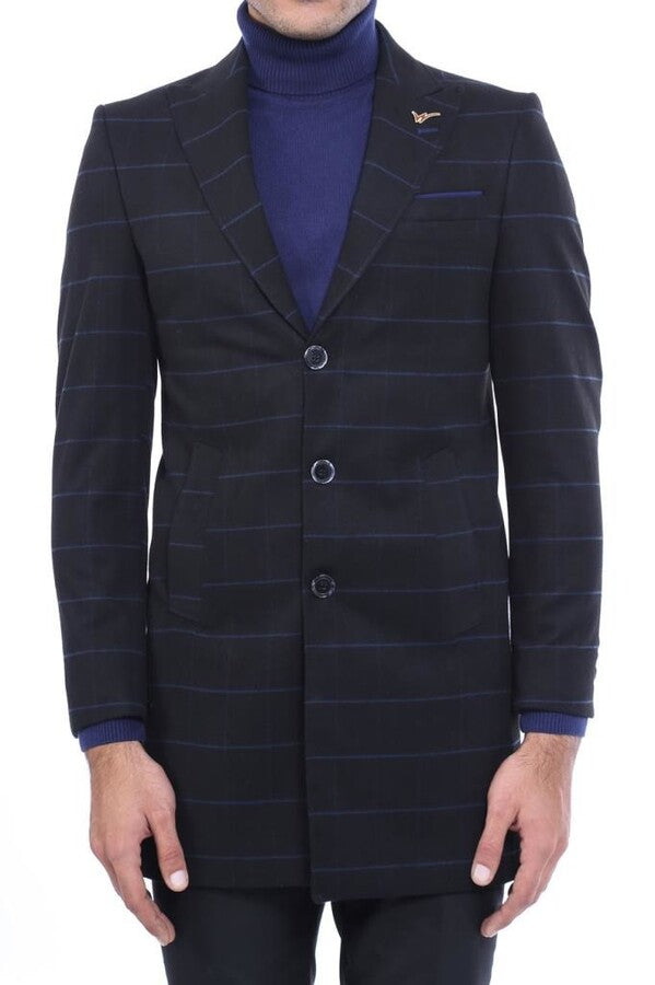 WSS Wide Pointed Collar Black Men Coat  - Juárez