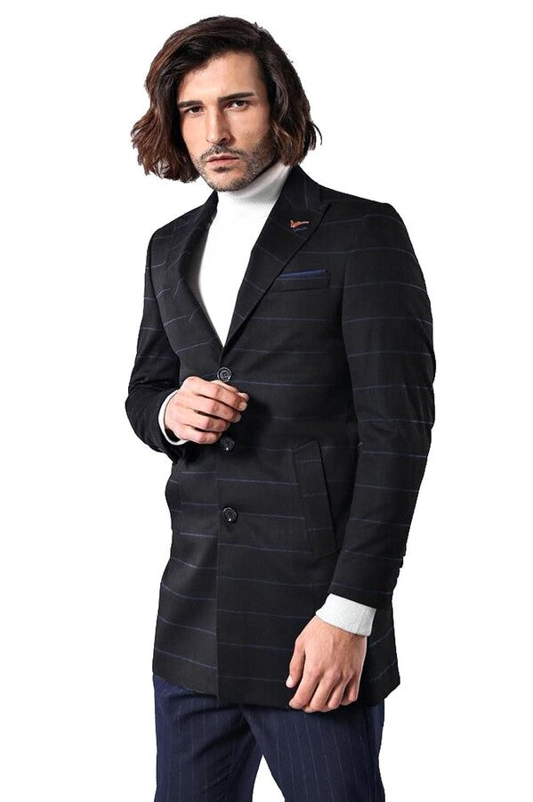 WSS Wide Pointed Collar Black Men Coat  - Juárez