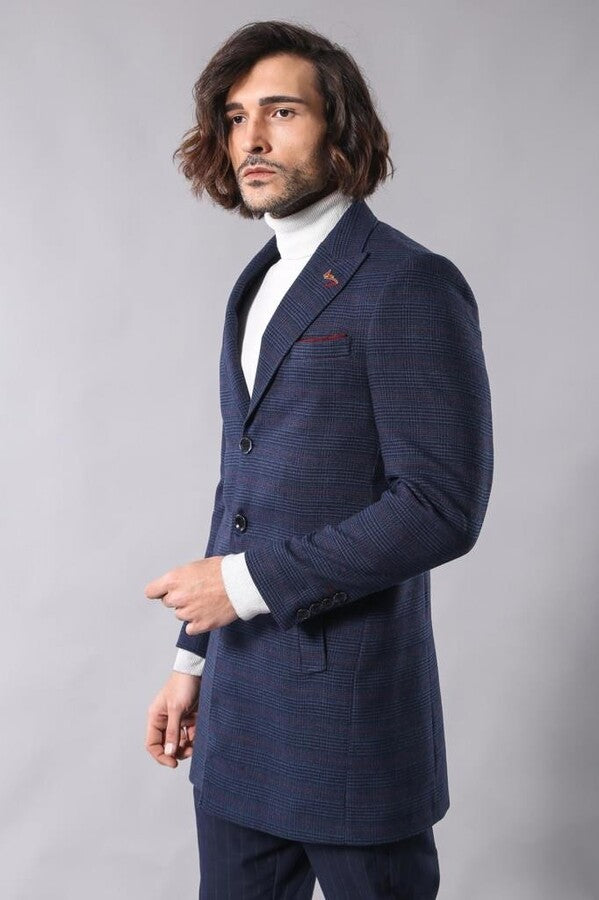 WSS Wide Pointed Collar Blue Men Coat  - Santa Catarina Otzolotepec