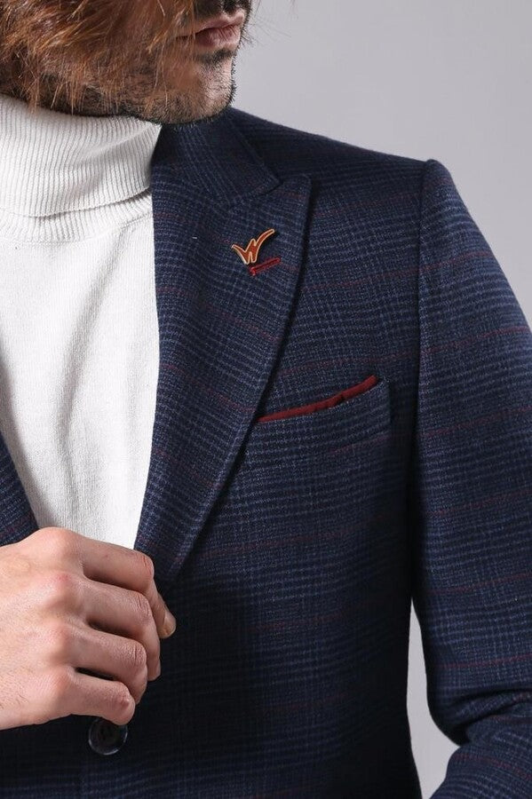 WSS Wide Pointed Collar Blue Men Coat  - Santa Catarina Otzolotepec