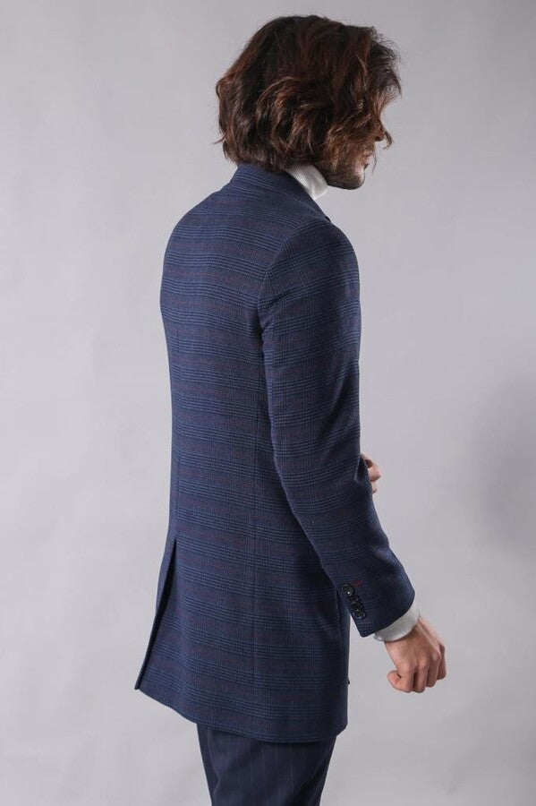 WSS Wide Pointed Collar Blue Men Coat  - Santa Catarina Otzolotepec
