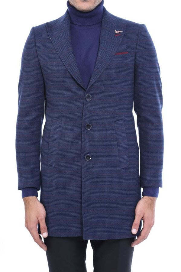 WSS Wide Pointed Collar Blue Men Coat  - Santa Catarina Otzolotepec