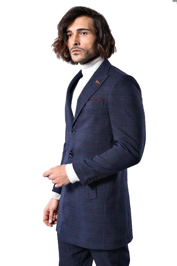 WSS Wide Pointed Collar Blue Men Coat  - Santa Catarina Otzolotepec