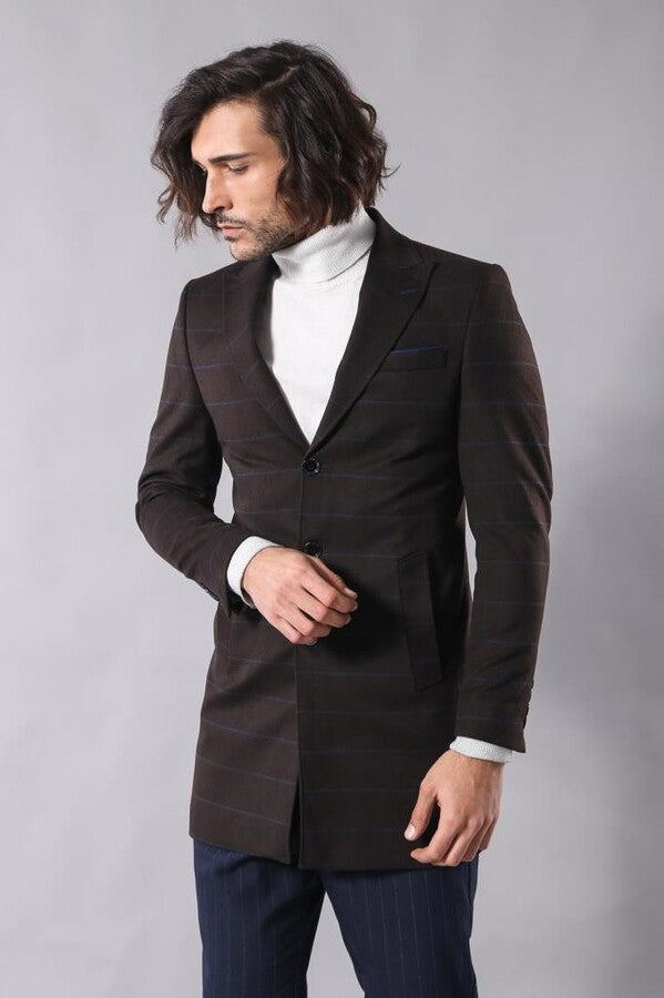 WSS Wide Pointed Collar Brown Men Coat  - Downey