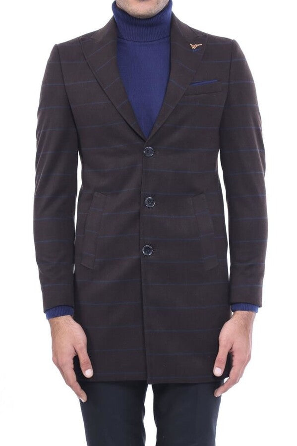 WSS Wide Pointed Collar Brown Men Coat  - Downey