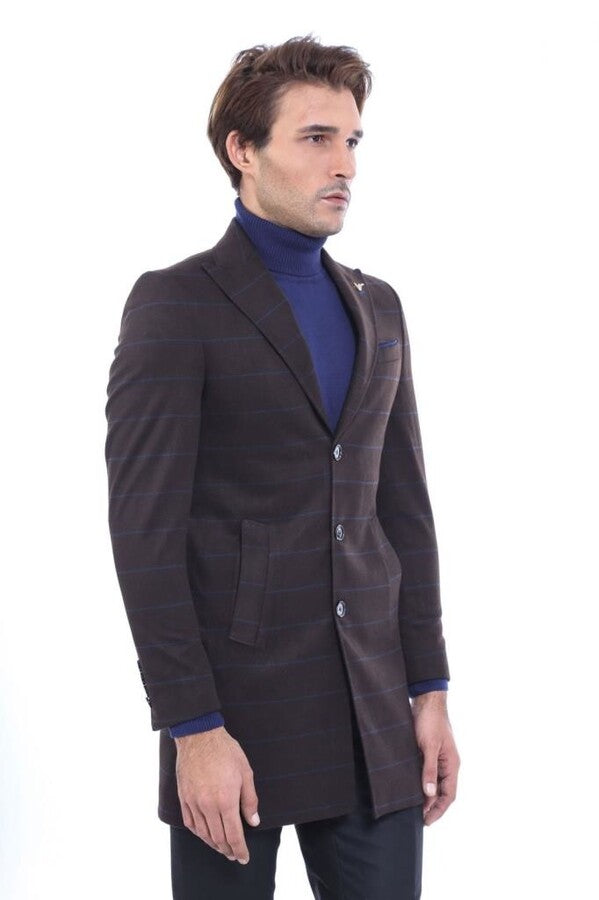 WSS Wide Pointed Collar Brown Men Coat  - Downey