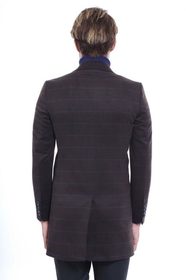 WSS Wide Pointed Collar Brown Men Coat  - Downey