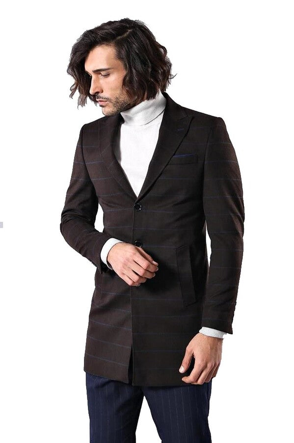 WSS Wide Pointed Collar Brown Men Coat  - Downey