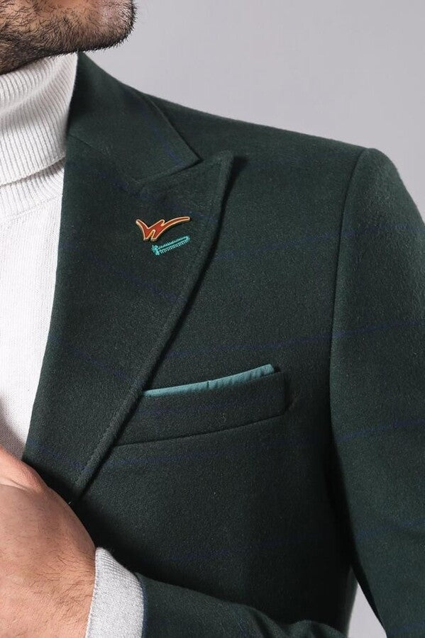 WSS Wide Pointed Collar Green Men Coat  - North Port