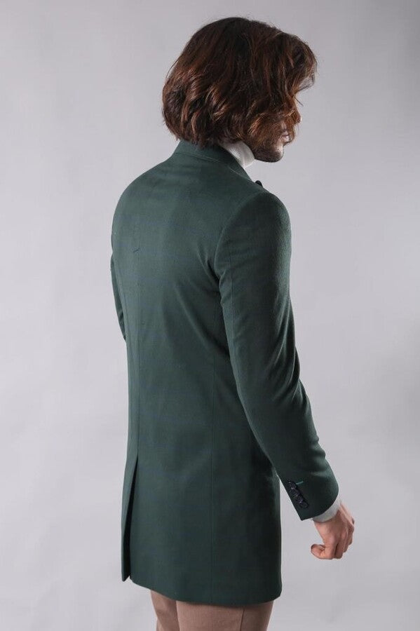 WSS Wide Pointed Collar Green Men Coat  - North Port